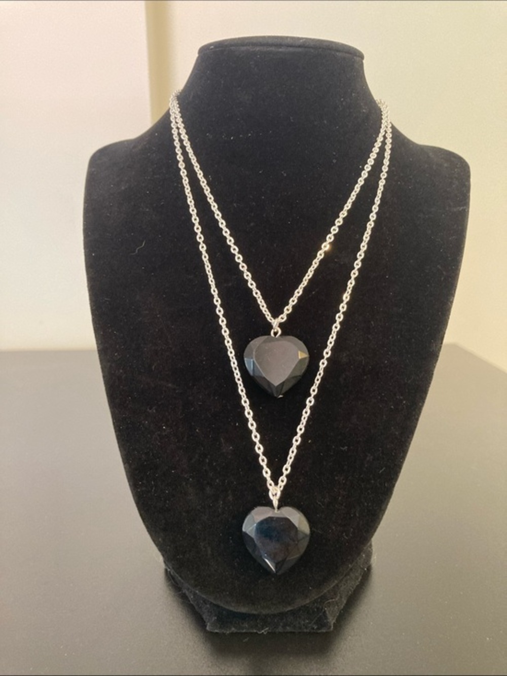Black Heart Pendant Layered Necklace - Women Jewelry